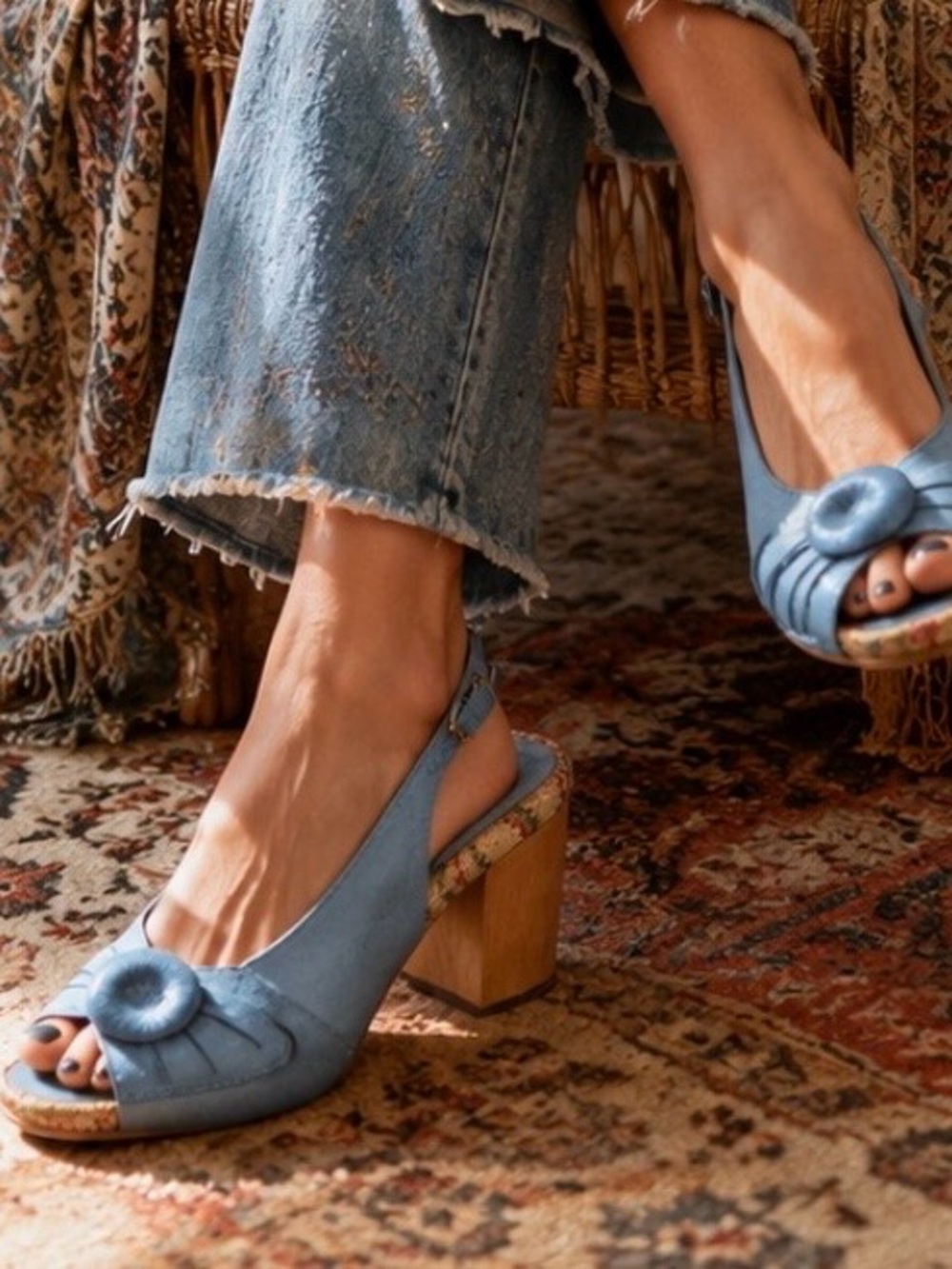 Miz Mooz Violin Women's Leather Pumps Chunky Wood Heel Retro Teal Blue Size 7.5